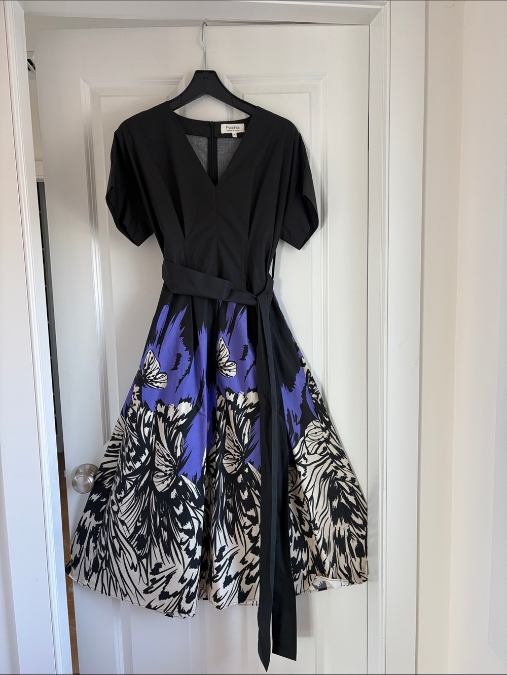Psophia , Black, Purple & Cream Floral Midi Dress